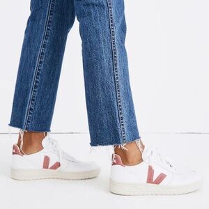 Veja X Madewell V-10 Sneakers White Leather Pink Suede Glitter Shoes 8